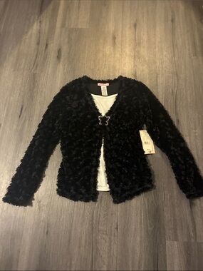 Faux Fur Black Long Sleeve Women's Cardigan